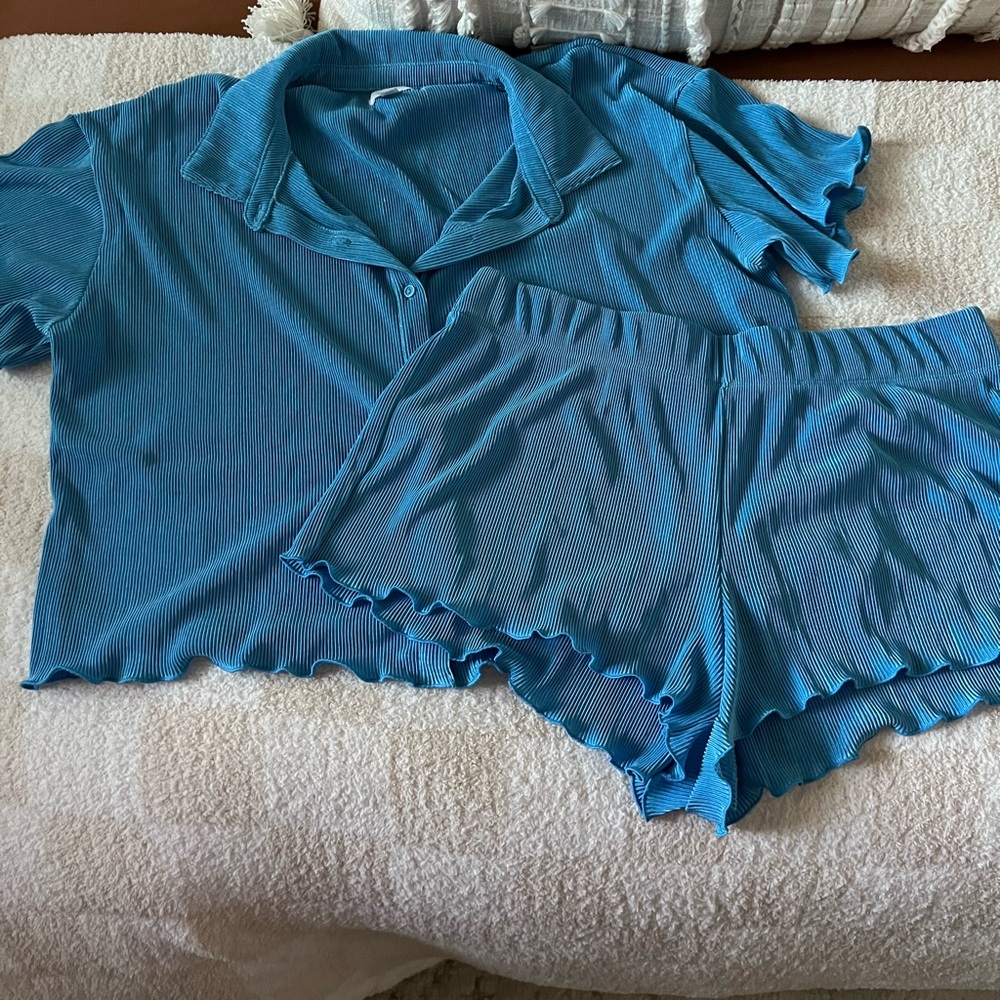 Colsie Blue Ribbed Pajama Set